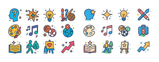 Obraz premium Colorful icon set: creativity, art, music, sports, travel, growt