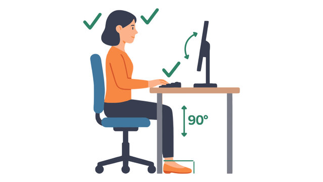 Woman sitting comfortably at desk with proper ergonomic posture
