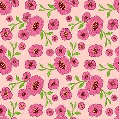 Pattern Flower Cute Pink Floral Seamless Pattern on Soft Pink Background