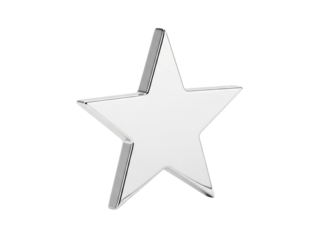 Isolated shiny silver star shape, 3D rendering object with smooth shadow, no background