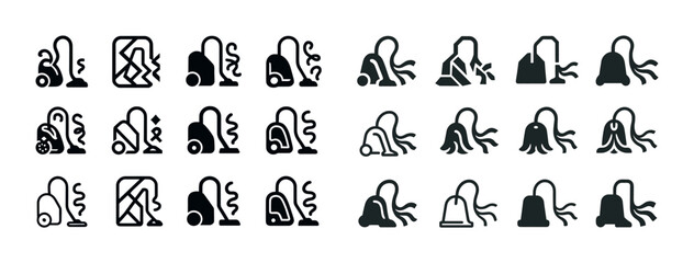Obraz premium Vacuum cleaner icons set: outline and solid designs representing