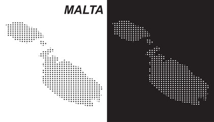 Malta Map Vector, Mediterranean Island Country Dotted Pattern Black and White Shapes, Malta Infographic Template, Editable EPS Malta Geography © Kasun