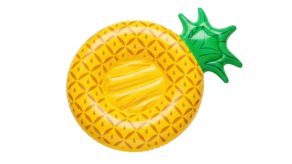 Isolated inflatable pineapple pool float, fun for summer holidays, bright yellow color, object