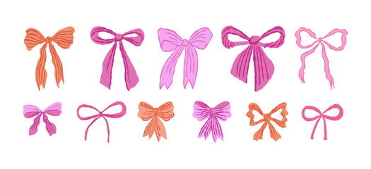 Vector hand drawn ilustrations, bows and ribbons, celebration, decoration elements
