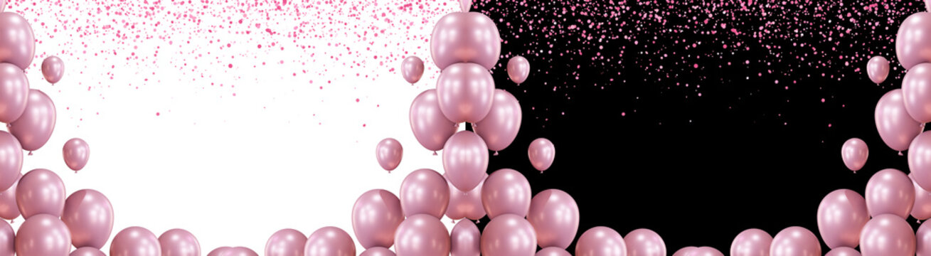PNG image of&nbsp;Elegant pink balloons and falling confetti create a festive border design perfect for birthday celebration backgrounds or invitations on transparent background
