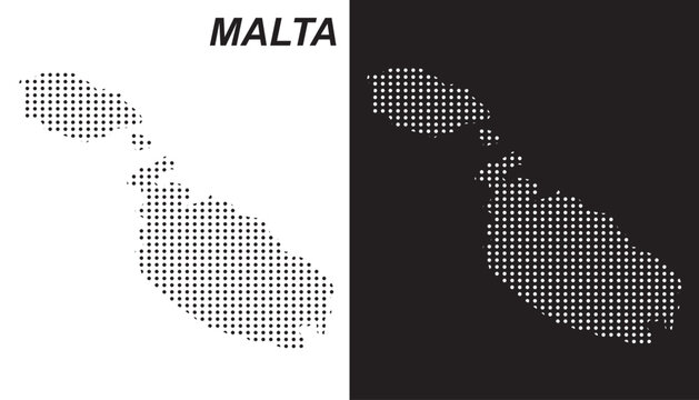 Malta Map Vector, Mediterranean Island Country Dotted Pattern Black and White Shapes, Malta Infographic Template, Editable EPS Malta Geography