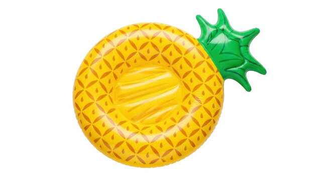 Isolated inflatable pineapple pool float, fun for summer holidays, bright yellow color, object