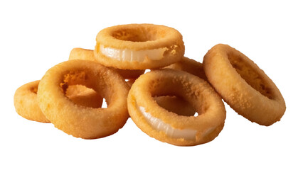 Isolated crispy onion rings, fried snack appetizer for party or restaurant menu promotion