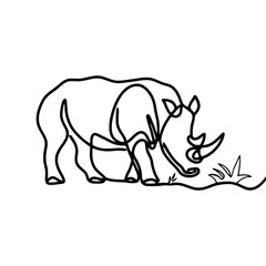 Obraz premium Rhino Grazing on Grass Single Line Drawing Minimalist African Wildlife Art