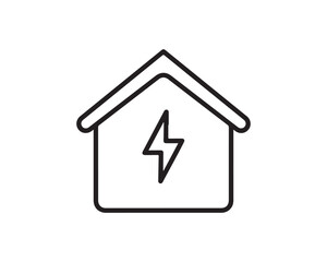 Home Energy Line Icon - House with Lightning Bolt Symbol for Electricity