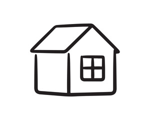 Simple Hand Drawn House Doodle Icon - Minimalist Home Sketch Illustration