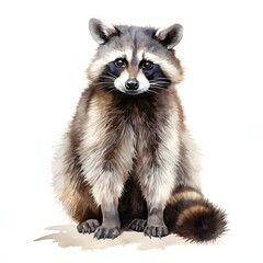 Obraz premium Charming raccoon sitting upright with curious expression in watercolor style