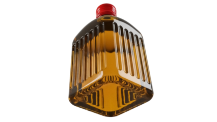 Isolated bottle of golden amber liquid for food flavor or household cleaning product use