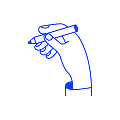 Vector simple linear illustration, hand icon, hand holding pen, signature gesture, graphic designer or artist 