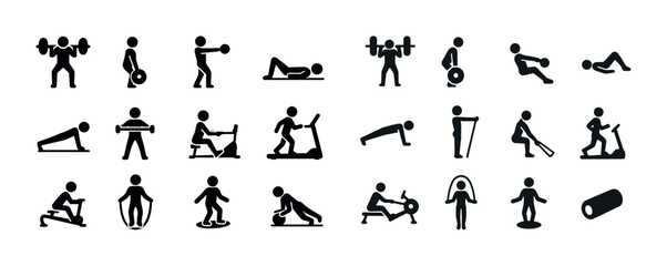Obraz premium Diverse exercise icons collection for fitness and workout activi