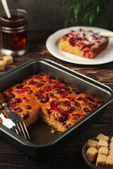 A cranberry pie, freshly backed and ready to be served