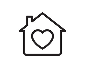 Outline Icon of House with Heart. Love Home, Real Estate, Shelter, and Security.
