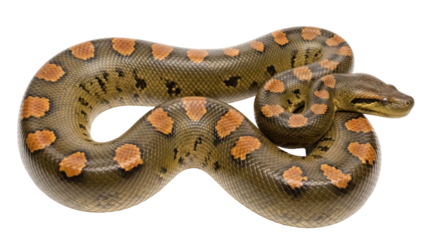 Isolated Amazon tree boa rests in studio with its unique pattern and markings on scales