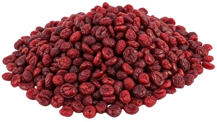 Isolated pile of red dried cranberries ready for food, snack, and baking use at home or in industry