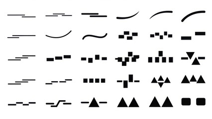 A collection of various abstract geometric shapes and line segments arranged in a grid.