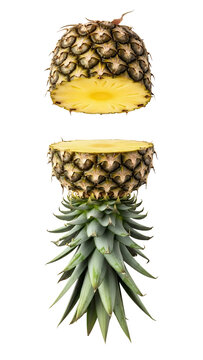 A half pineapple cut, white background isolated