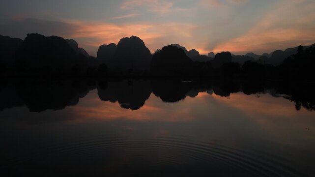 Asia, Ninh B&igrave;nh and Tam Coc  in the Red River Delta region of Vietnam -  limestone karst formations emerge from rice paddies and rivers "Halong Bay on Earth" -  countryside flooded by typhoon