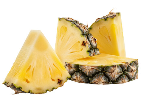 Triangle shape cut pineapple, white background isolated
