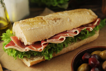 A spanish bocadillo sandwich with jamon	