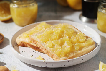 Sandwiches with lemon marmalade served on the table