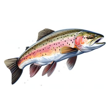 Vibrant and detailed illustration of a rainbow trout with colorful markings