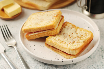 A Croque monsieur sandwich, traditional dish of French cuisine	