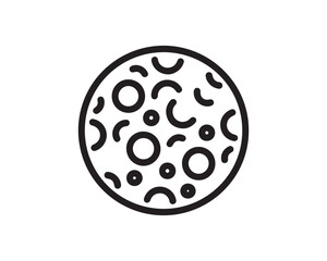 Minimalist Line Art Icon of Whole Pizza with Toppings