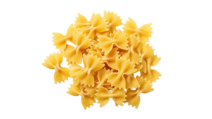 Isolated farfalle pasta, or bow tie pasta, in a pile; a staple of Italian cuisine and a pantry essential