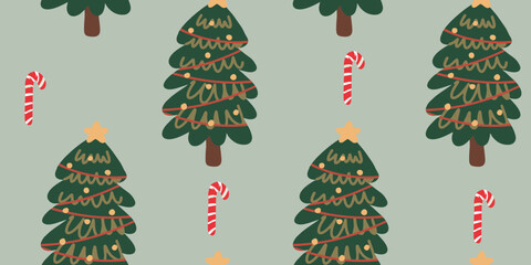 Seamless Christmas Tree and Candy Cane Holiday Background