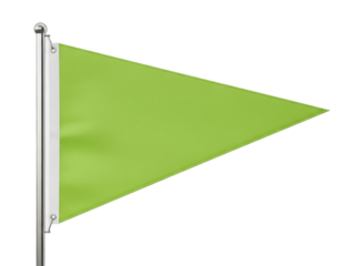 Isolated Green Triangle Flag, Triangle Pennant Symbol on Metal Pole, Banner Template Mockup