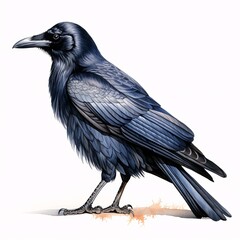Obraz premium Detailed raven illustration with intricate feather patterns and textures on a white background