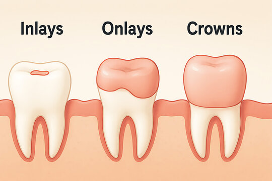 Comparison of dental inlays onlays and crowns diagram