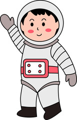 Comic cartoon astronaut character. Space man cosmonaut in spacesuit. Cute Astronaut In Space. Science Technology Icon Concept. Flat Cartoon Style