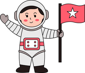 Comic cartoon astronaut character. Space man cosmonaut in spacesuit. Cute Astronaut In Space. Science Technology Icon Concept. Flat Cartoon Style
