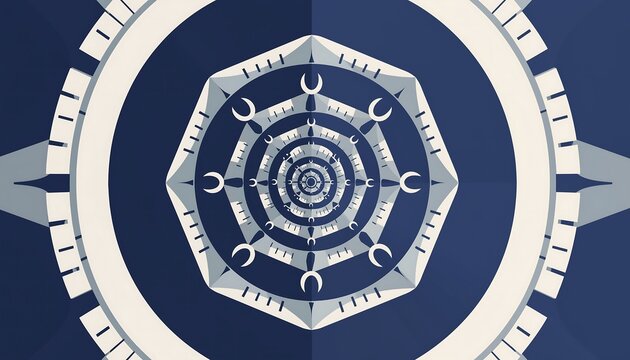 Abstract Digital Design with Repeating Octagonal Geometric Motif and Dark Blue Background - Powered by Adobe