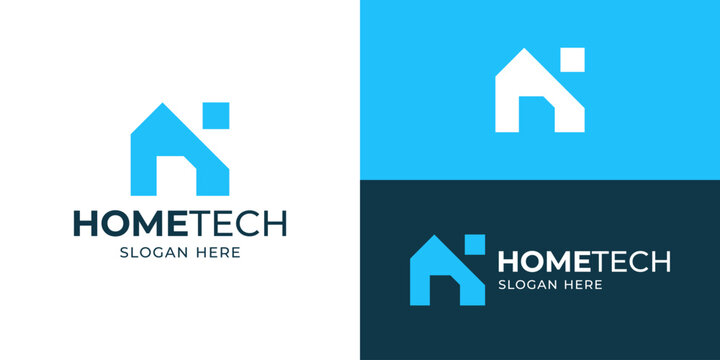 Abstract home tech logo template. Home with digital technology logo design vector illustration.