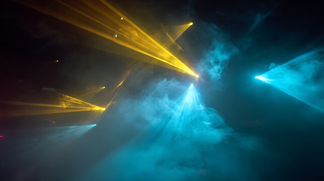 Abstract Colorful Light Beams in Foggy Atmosphere.