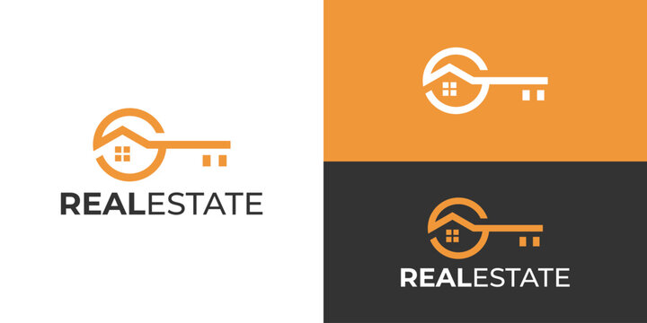 Creative simple real estate logo template. Key house logo design vector illustration.
