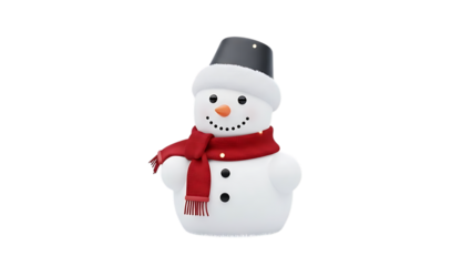White snowman with red scarf and black hat winter character