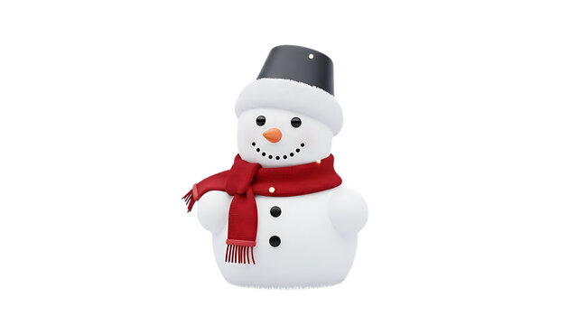 White snowman with red scarf and black hat winter character