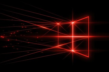 red laser beams from isometric window corner on black background for 3d technology and modern design