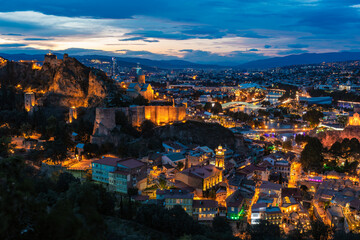 Panoramic Twilight View Of Narikala Fortress And Old Tbilisi Cityscape