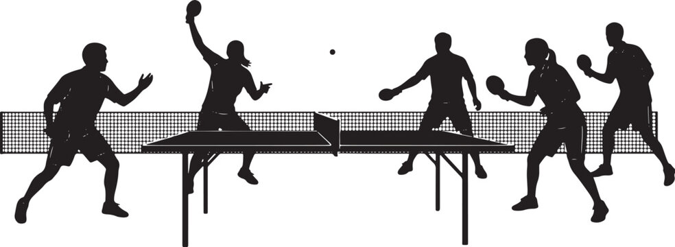 Table Tennis Players Silhouettes Playing Game ping pong