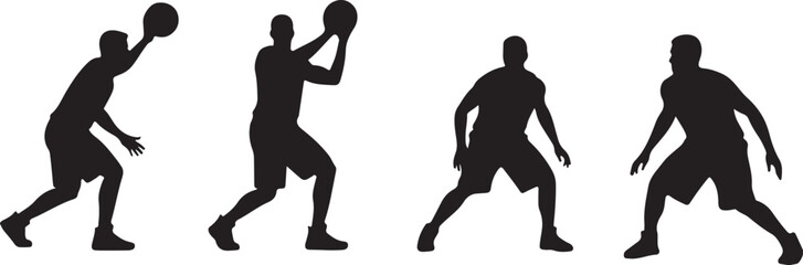 Basketball Player Silhouettes in Action on White Background