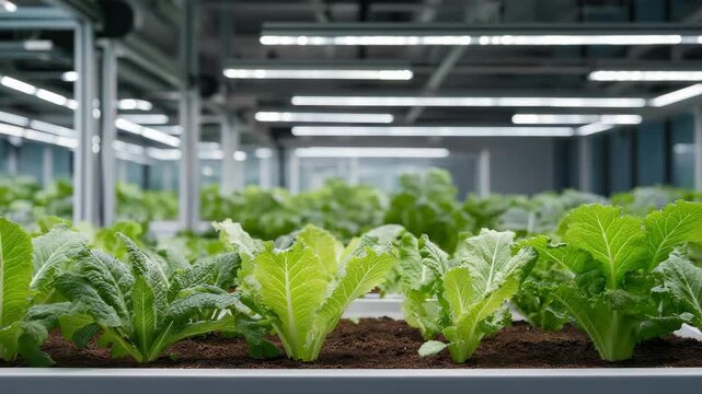 An automated greenhouse control center showing humidity, light cycles, and nutrient levels on a sleek tablet as plants thrive beneath LED arrays &mdash; smart agriculture, climate control, and